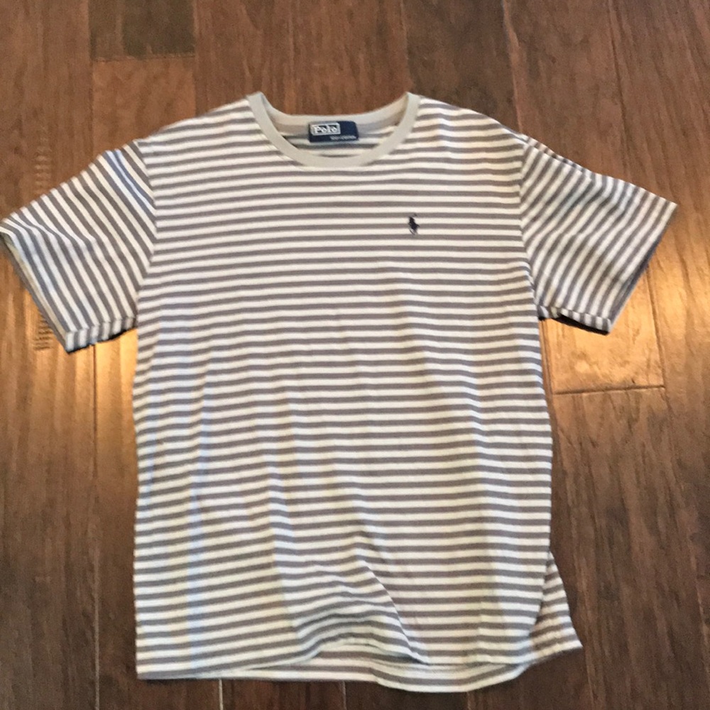 Men’s size Med grey striped Polo shirt-short sleev